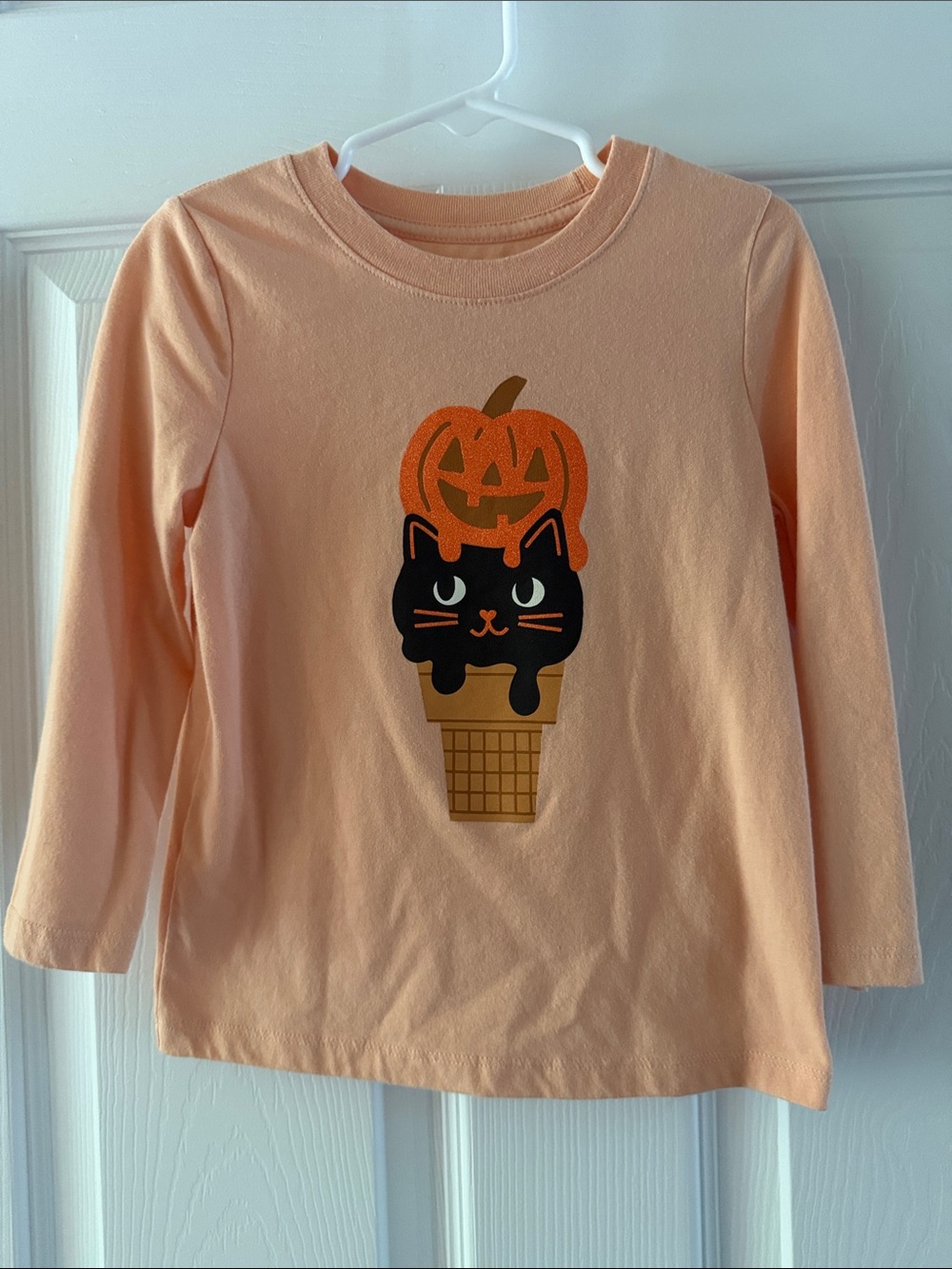 Cat & Jack Peach Long-Sleeve Halloween Cat Pumpkin Tee, Size 3T